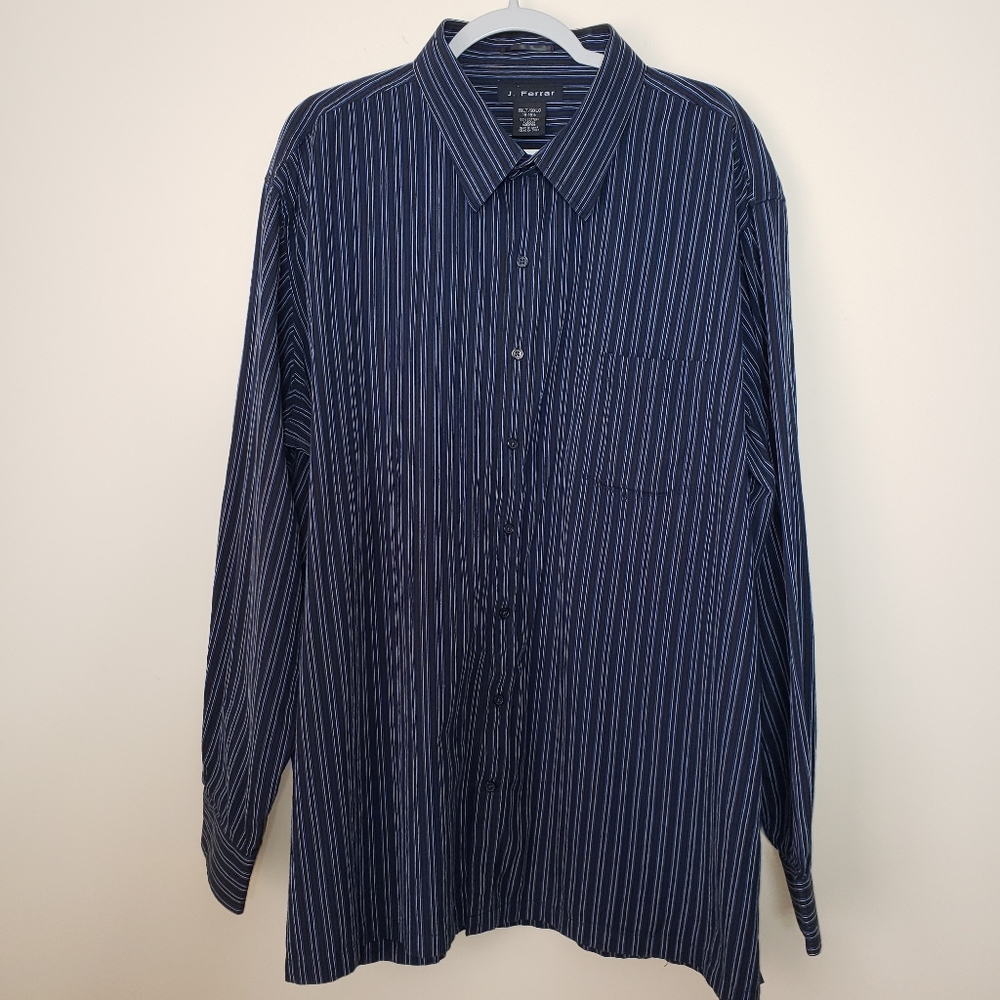 J.Ferrar Mens Blue Striped Dress Shirt Size 3XLT 19-19 1/2